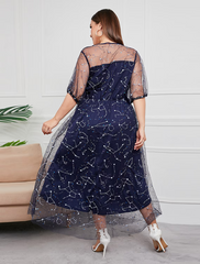 Plus Size Curve Mother of the Bride Dress Party Sparkle Shine Neck Ankle Length Tulle Half Sleeve with Sequin Embroider