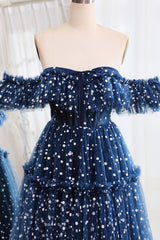 Navy Off The Shoulder Corset Long Tull Prom Dress Sexy