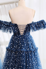Navy Off The Shoulder Corset Long Tull Prom Dress Sexy
