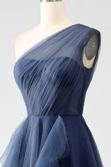 A-Line One-Shoulder Long Tulle Prom Dress Floor Length Beautiful