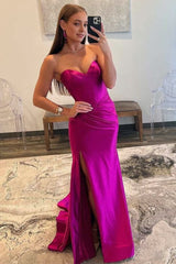 Mermaid Strapless Gold Satin Mermaid Prom Dresses