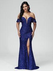 Sweep Train Off the Shoulder Prom Dresses With Split