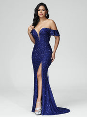 Sweep Train Off the Shoulder Prom Dresses With Split