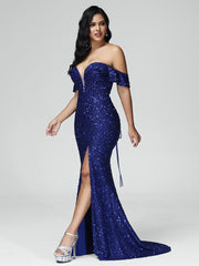 Sweep Train Off the Shoulder Prom Dresses With Split