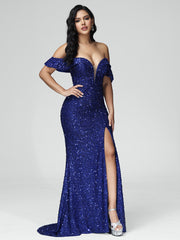 Sweep Train Off the Shoulder Prom Dresses With Split