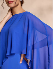 Aimishang Elegant Blue Chiffon Causal Round Sleeve 2 Piece Midi Mother of the Bride Dress