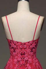 Red A Line Spaghetti Straps Long Prom Dress With Appliques Sexy