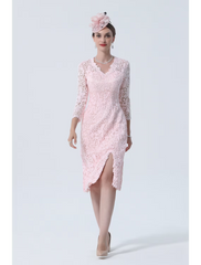 Mother of the Bride Dress Plus Size V Neck Knee Length Lace