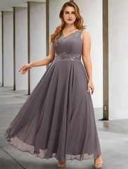 Two Piece A-Line Evening Gown Elegant Dress Formal  Sleeveless V Neck Chiffon with Applique