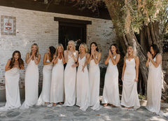 Weitese Simple Sheath Spaghetti Straps Light Champagne Long Bridesmaid Dress