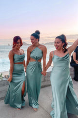 Weitese Simple Spaghetti Straps or Halter Mint Green Long Bridesmaid Dress