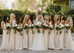 Weitese Simple Sheath Spaghetti Straps Light Champagne Long Bridesmaid Dress