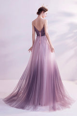 Purple Tulle Sequins Long Prom Dresses, A-Line Evening Dresses