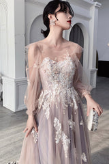 Cute Tulle Lace Long Prom Dresses, A-Line Evening Dresses