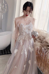 Cute Tulle Lace Long Prom Dresses, A-Line Evening Dresses