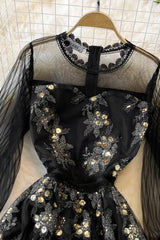 Black Tulle Sequins A-Line Dress