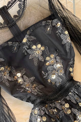 Black Tulle Sequins A-Line Dress