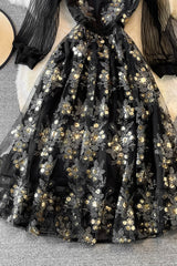 Black Tulle Sequins A-Line Dress