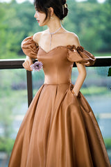 Cute Satin Long Prom Dresses, A-Line Evening Dresses