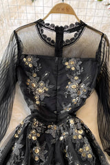 Black Tulle Sequins A-Line Dress