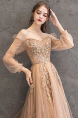 Elegant Tulle Lace Long Prom Dresses, A-Line Formal Evening Dresses