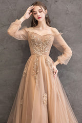 Elegant Tulle Lace Long Prom Dresses, A-Line Formal Evening Dresses