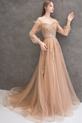 Elegant Tulle Lace Long Prom Dresses, A-Line Formal Evening Dresses