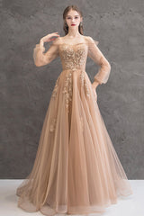 Elegant Tulle Lace Long Prom Dresses, A-Line Formal Evening Dresses