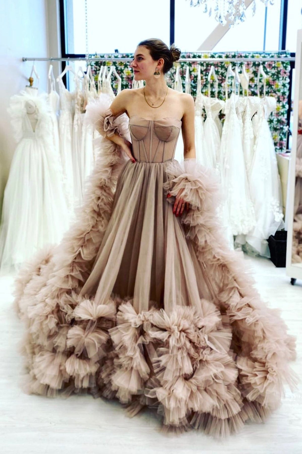 A-Line Tulle Strapless Long Prom Dresses, Evening Party Dresses