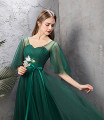 Green Tulle Long Prom Dresses, A-Line Evening Dresses