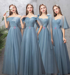 Blue Tulle Long Prom Dresses, A-Line Simple Evening Dresses