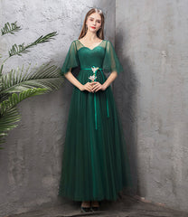 Green Tulle Long Prom Dresses, A-Line Evening Dresses
