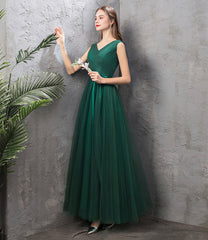 Green Tulle Long Prom Dresses, A-Line Evening Dresses