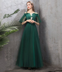 Green Tulle Long Prom Dresses, A-Line Evening Dresses