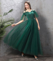 Green Tulle Long Prom Dresses, A-Line Evening Dresses