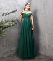 Green Tulle Long Prom Dresses, A-Line Evening Dresses