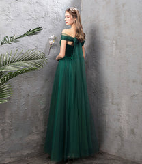 Green Tulle Long Prom Dresses, A-Line Evening Dresses