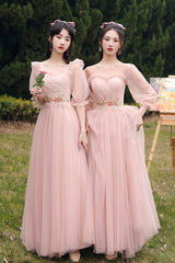 Pink Lace Long Prom Dresses, Lovely A-Line Evening Dresses
