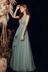 Beautiful Tulle Beaded Long Prom Dress,  A-Line Evening Dress