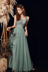 Beautiful Tulle Beaded Long Prom Dress,  A-Line Evening Dress
