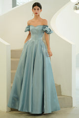 Blue Satin Long Prom Dresses, A-Line Blue Evening Party Dresses