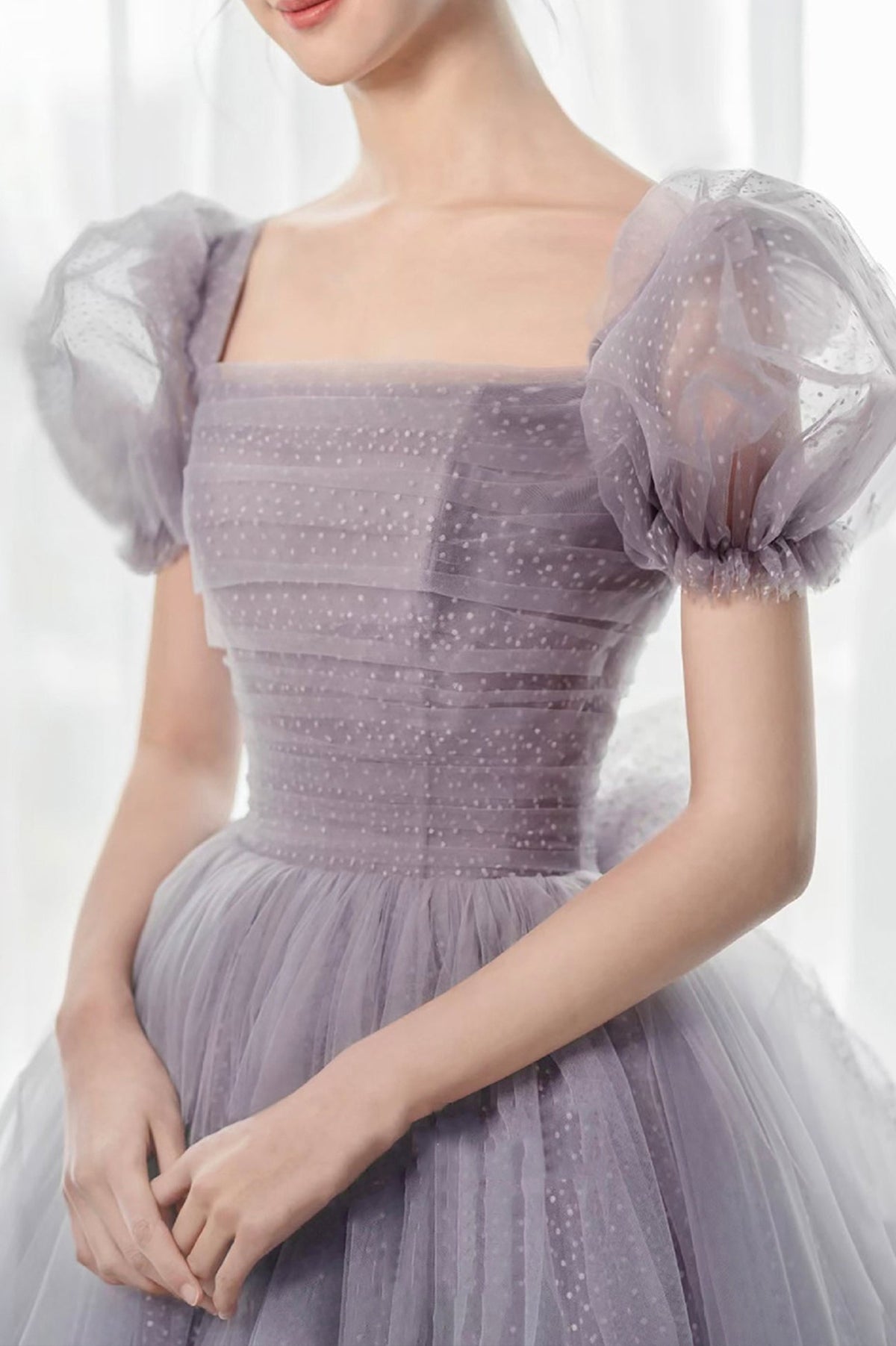 Purple Tulle Long Prom Dresses, Lovely A-Line Evening Dresses