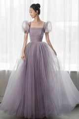 Purple Tulle Long Prom Dresses, Lovely A-Line Evening Dresses
