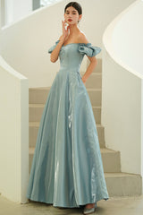 Blue Satin Long Prom Dresses, A-Line Blue Evening Party Dresses