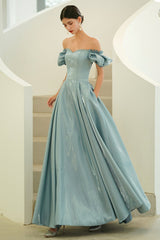 Blue Satin Long Prom Dresses, A-Line Blue Evening Party Dresses