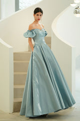 Blue Satin Long Prom Dresses, A-Line Blue Evening Party Dresses
