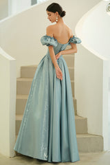 Blue Satin Long Prom Dresses, A-Line Blue Evening Party Dresses