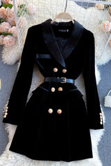 Black V-Neck Velvet Dresses, Black Long Seeve Dresses