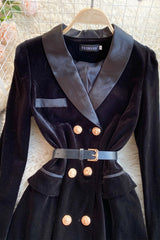 Black V-Neck Velvet Dresses, Black Long Seeve Dresses