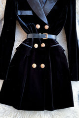 Black V-Neck Velvet Dresses, Black Long Seeve Dresses
